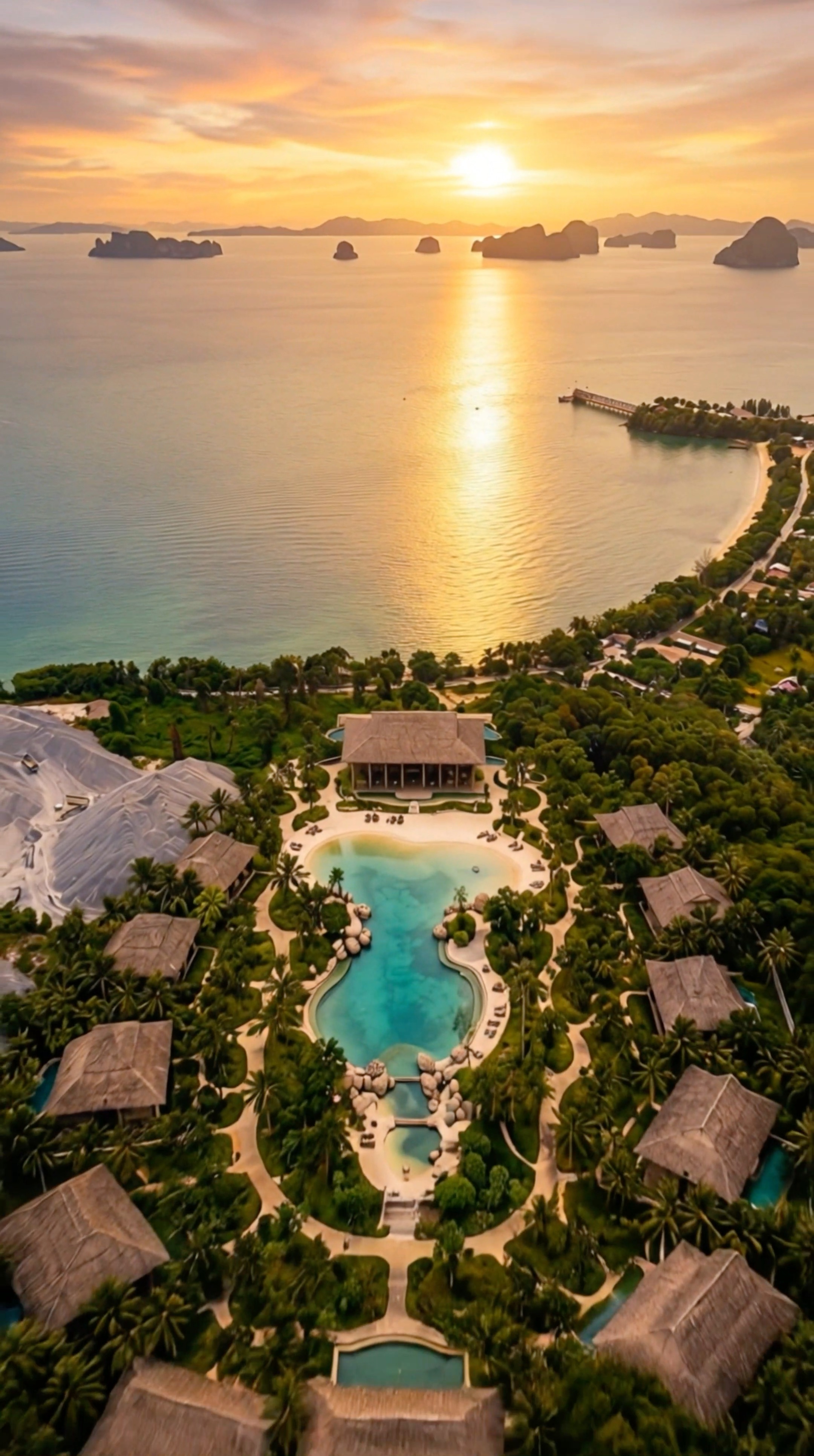 Aerial view from behind into ocean